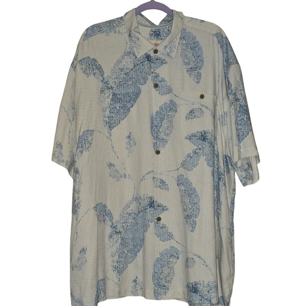 Tommy Bahama Men's Short Sleeve Silk Tropical Ivory Blue Shirt Size XXL EUC